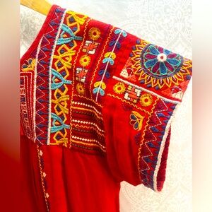 Johnny Was Red Embroidered Linen Dress/Tunic, Women’s Small; Beach Boho Beauty!